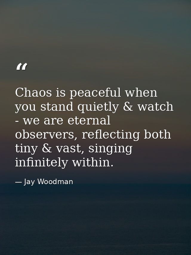 Chaos is peaceful when you stand quietly & watch - we are eternal observers, reflecting both tiny & vast, singing infini — Jay Woodman