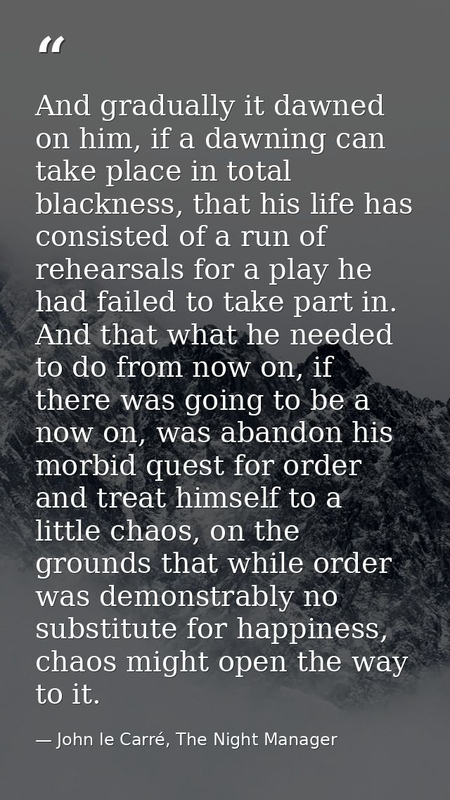 And gradually it dawned on him, if a dawning can take place in total blackness, that his life has consisted of a run of  — John le Carré, The Night Manager