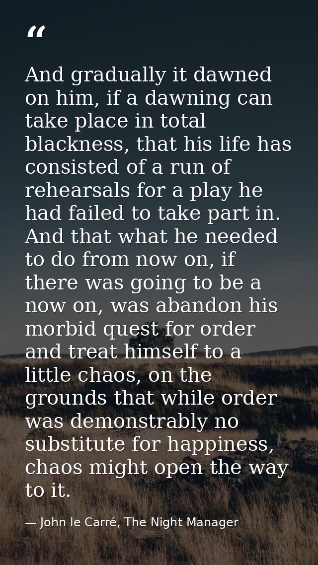 And gradually it dawned on him, if a dawning can take place in total blackness, that his life has consisted of a run of  — John le Carré, The Night Manager