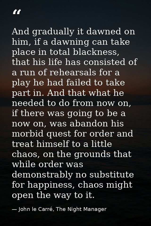 And gradually it dawned on him, if a dawning can take place in total blackness, that his life has consisted of a run of  — John le Carré, The Night Manager