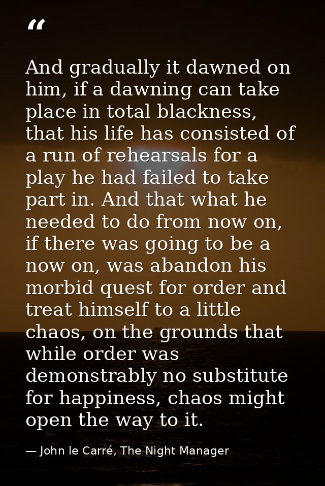 And gradually it dawned on him, if a dawning can take place in total blackness, that his life has consisted of a run of  — John le Carré, The Night Manager