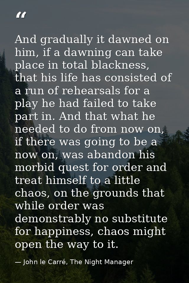 And gradually it dawned on him, if a dawning can take place in total blackness, that his life has consisted of a run of  — John le Carré, The Night Manager