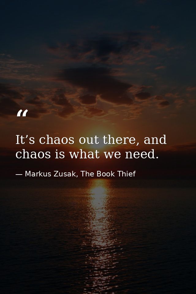 It’s chaos out there, and chaos is what we need. — Markus Zusak, The Book Thief