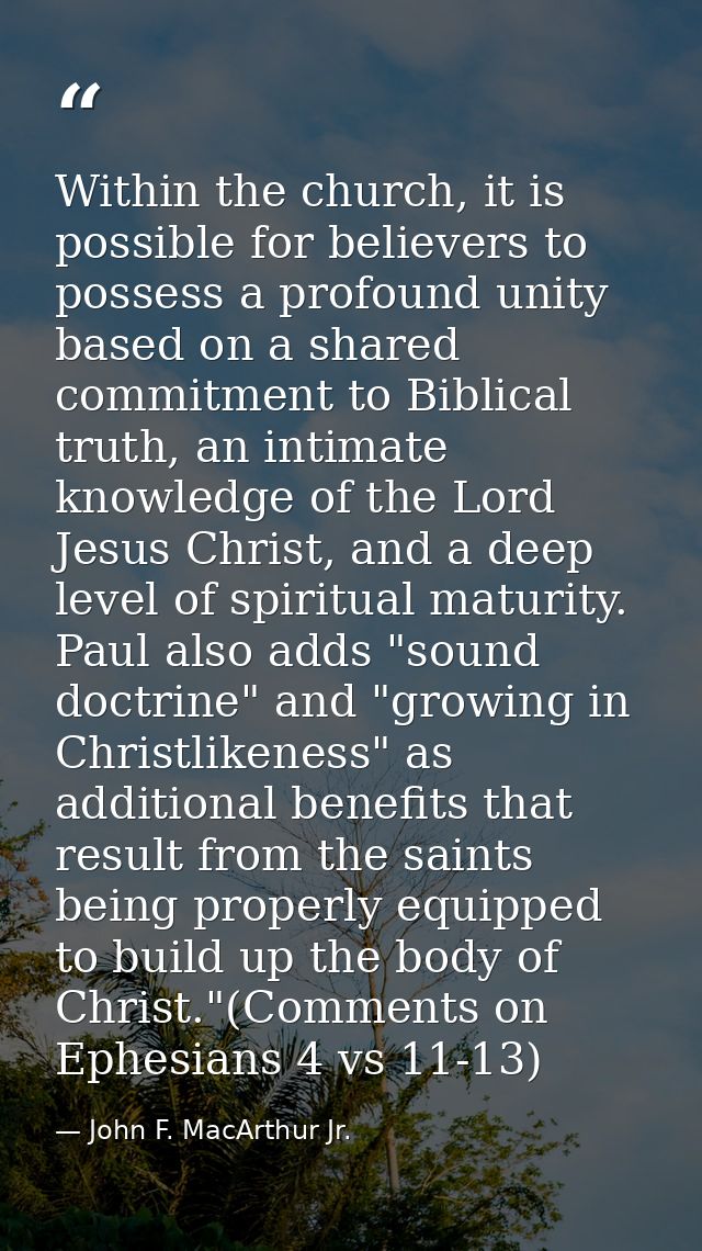 Within the church, it is possible for believers to possess a profound unity based on a shared commitment to Biblical tru — John F. MacArthur Jr.