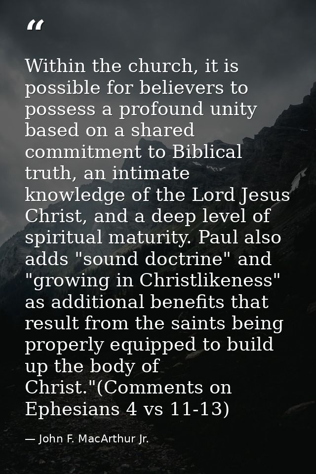 Within the church, it is possible for believers to possess a profound unity based on a shared commitment to Biblical tru — John F. MacArthur Jr.