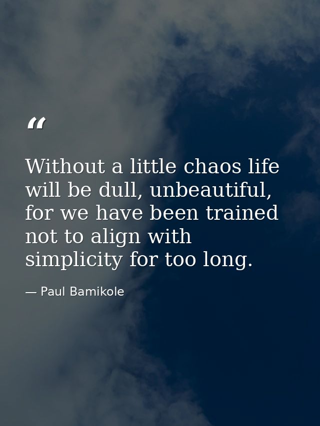 Without a little chaos life will be dull, unbeautiful, for we have been trained not to align with simplicity for too lon — Paul Bamikole