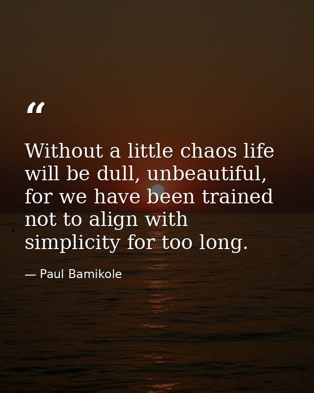 Without a little chaos life will be dull, unbeautiful, for we have been trained not to align with simplicity for too lon — Paul Bamikole