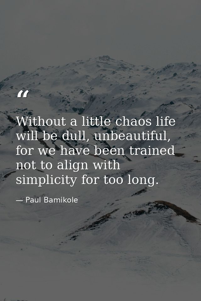 Without a little chaos life will be dull, unbeautiful, for we have been trained not to align with simplicity for too lon — Paul Bamikole