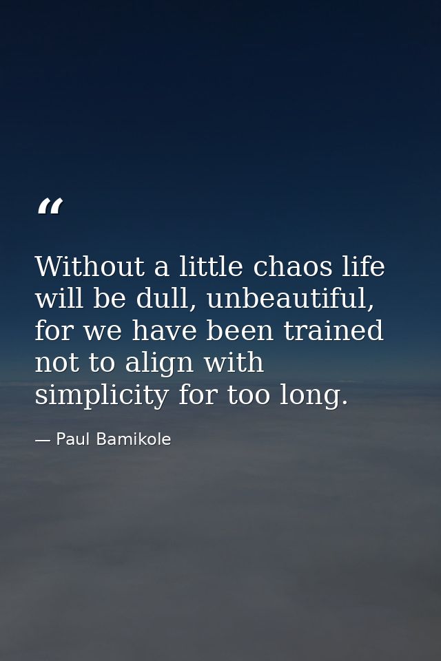 Without a little chaos life will be dull, unbeautiful, for we have been trained not to align with simplicity for too lon — Paul Bamikole