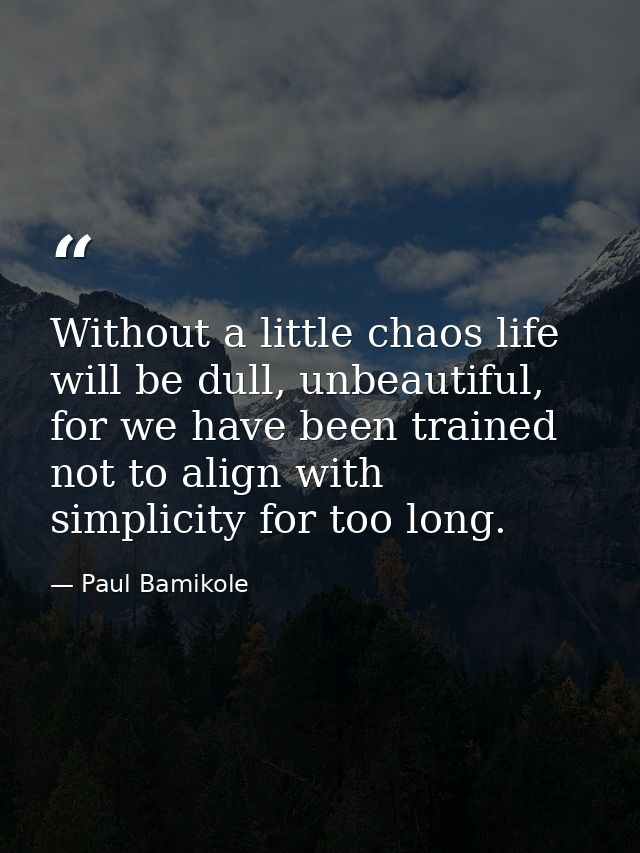 Without a little chaos life will be dull, unbeautiful, for we have been trained not to align with simplicity for too lon — Paul Bamikole