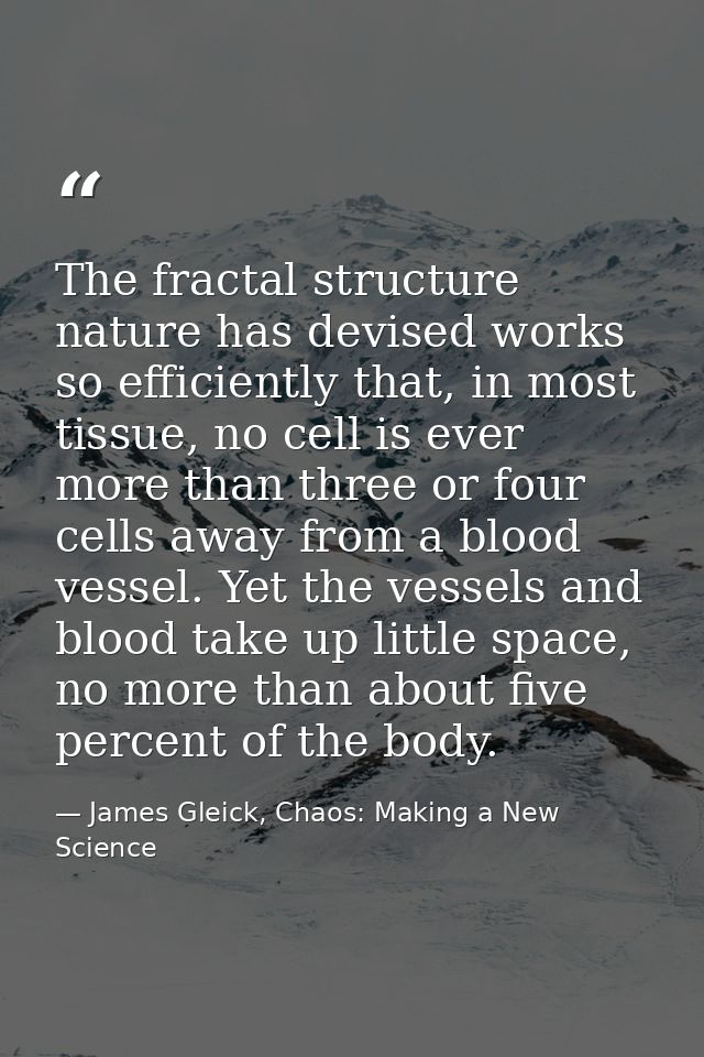 The fractal structure nature has devised works so efficiently that, in most tissue, no cell is ever more than three or f — James Gleick, Chaos: Making a New Science