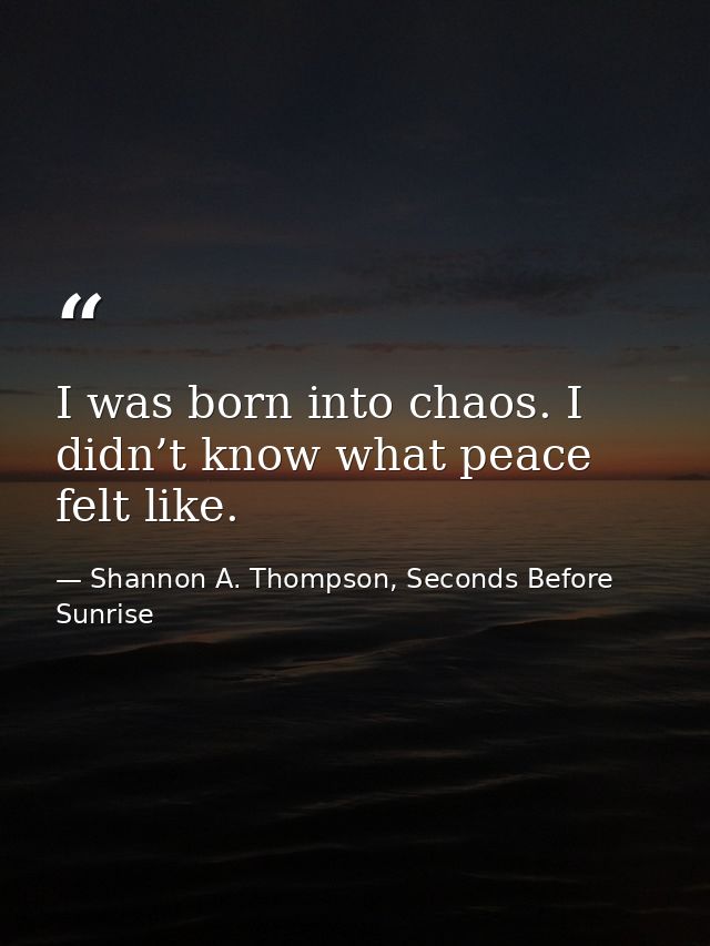 I was born into chaos. I didn’t know what peace felt like. — Shannon A. Thompson, Seconds Before Sunrise