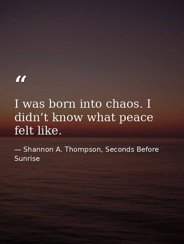 I was born into chaos. I didn’t know what peace felt like. — Shannon A. Thompson, Seconds Before Sunrise