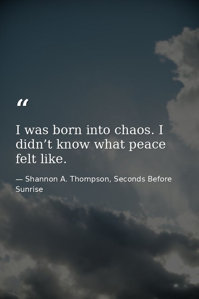 I was born into chaos. I didn’t know what peace felt like. — Shannon A. Thompson, Seconds Before Sunrise