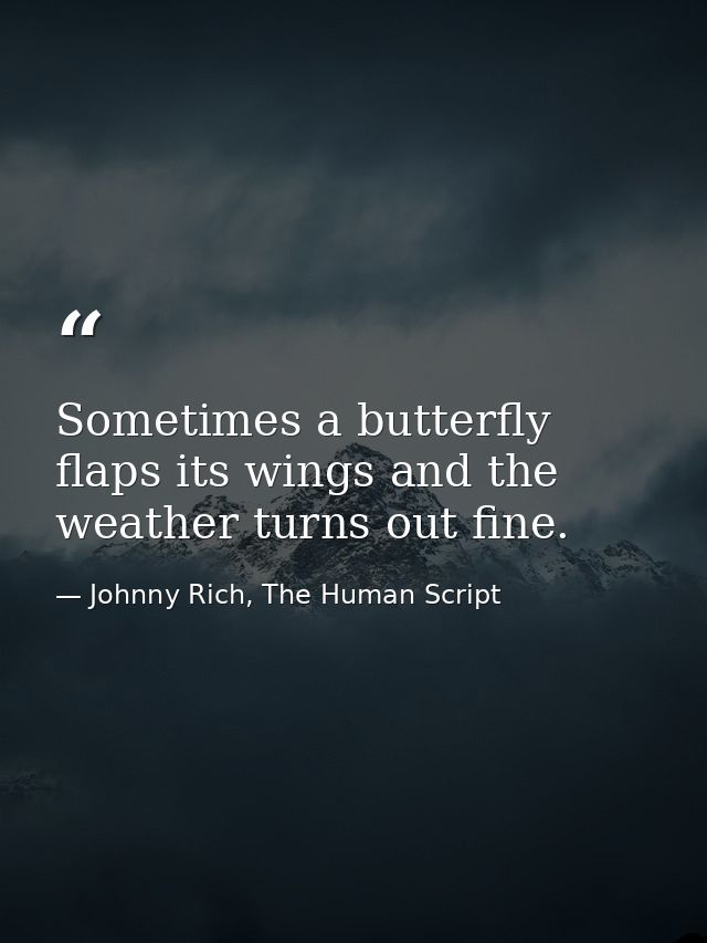 Sometimes a butterfly flaps its wings and the weather turns out fine. — Johnny Rich, The Human Script