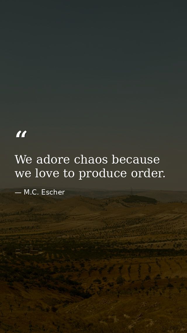 We adore chaos because we love to produce order. — M.C. Escher