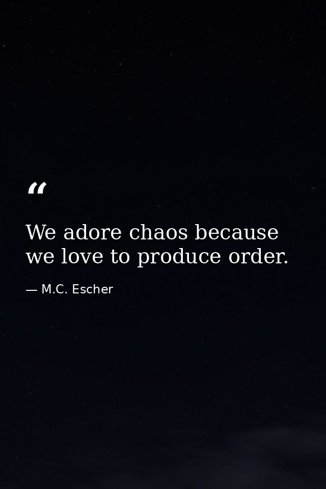 We adore chaos because we love to produce order. — M.C. Escher