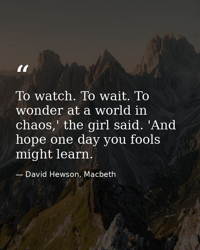 To watch. To wait. To wonder at a world in chaos,' the girl said. 'And hope one day you fools might learn. — David Hewson, Macbeth