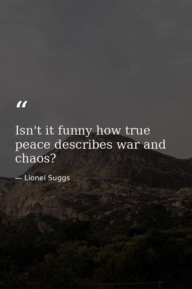 Isn't it funny how true peace describes war and chaos? — Lionel Suggs