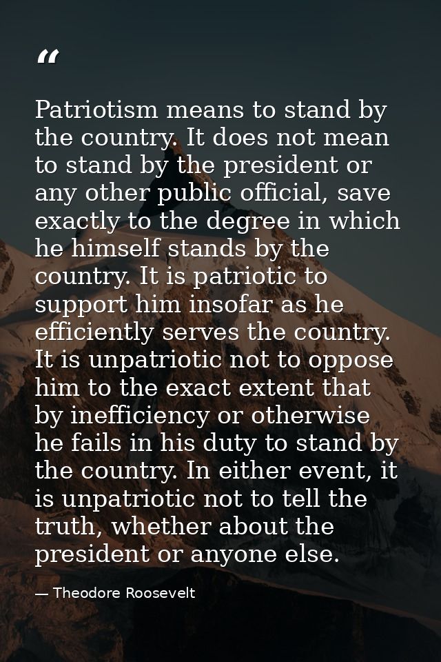 Patriotism means to stand by the country. It does not mean to stand by the president or any other public official, save  — Theodore Roosevelt