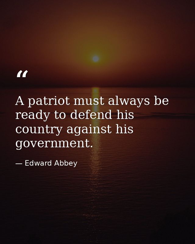 A patriot must always be ready to defend his country against his government. — Edward Abbey