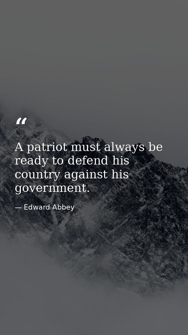 A patriot must always be ready to defend his country against his government. — Edward Abbey
