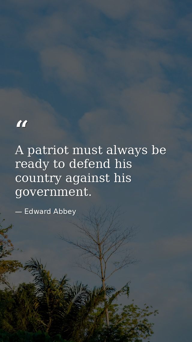 A patriot must always be ready to defend his country against his government. — Edward Abbey