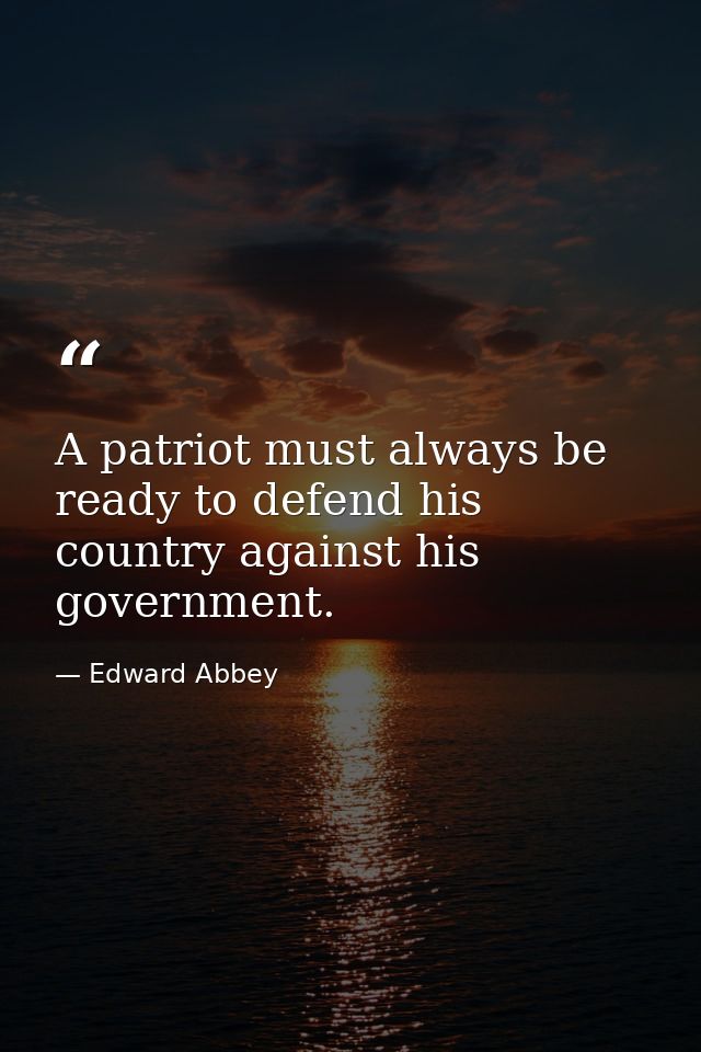 A patriot must always be ready to defend his country against his government. — Edward Abbey