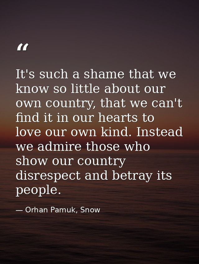 It's such a shame that we know so little about our own country, that we can't find it in our hearts to love our own kind — Orhan Pamuk, Snow