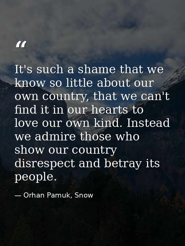 It's such a shame that we know so little about our own country, that we can't find it in our hearts to love our own kind — Orhan Pamuk, Snow