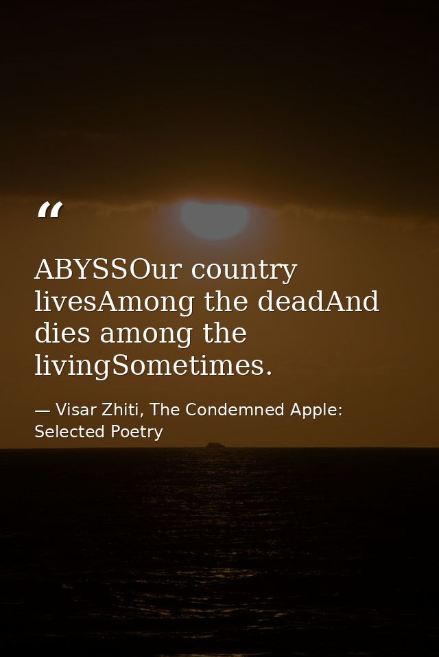 ABYSSOur country livesAmong the deadAnd dies among the livingSometimes. — Visar Zhiti, The Condemned Apple: Selected Poetry