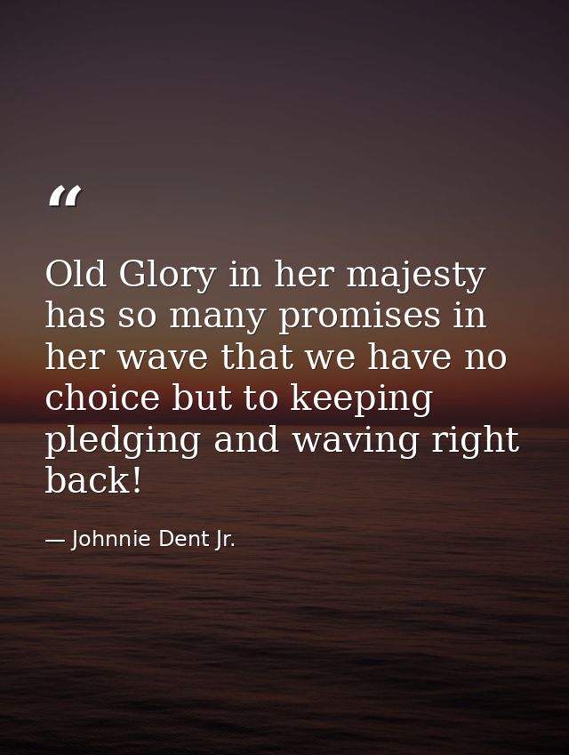 Old Glory in her majesty has so many promises in her wave that we have no choice but to keeping pledging and waving righ — Johnnie Dent Jr.