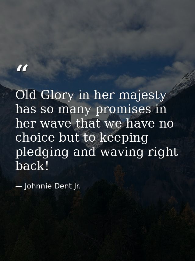 Old Glory in her majesty has so many promises in her wave that we have no choice but to keeping pledging and waving righ — Johnnie Dent Jr.