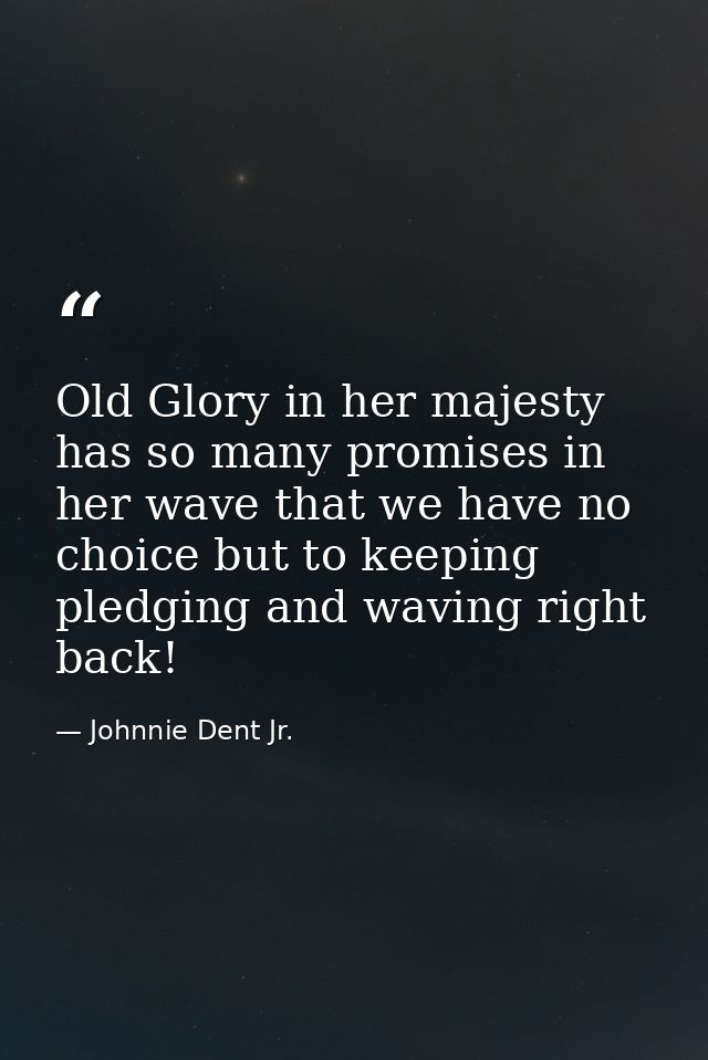 Old Glory in her majesty has so many promises in her wave that we have no choice but to keeping pledging and waving righ — Johnnie Dent Jr.