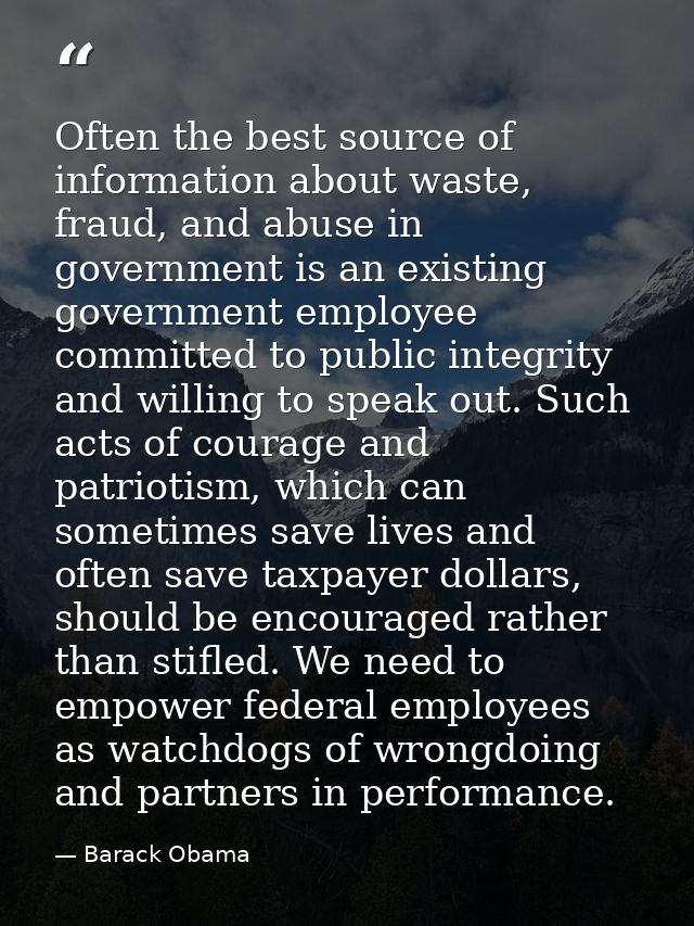Often the best source of information about waste, fraud, and abuse in government is an existing government employee comm — Barack Obama