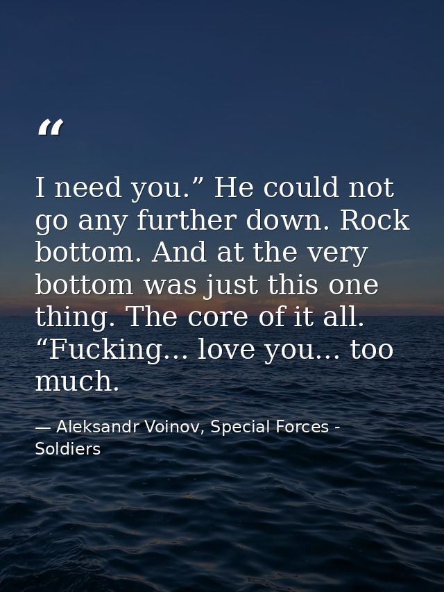I need you.” He could not go any further down. Rock bottom. And at the very bottom was just this one thing. The core of  — Aleksandr Voinov, Special Forces - Soldiers