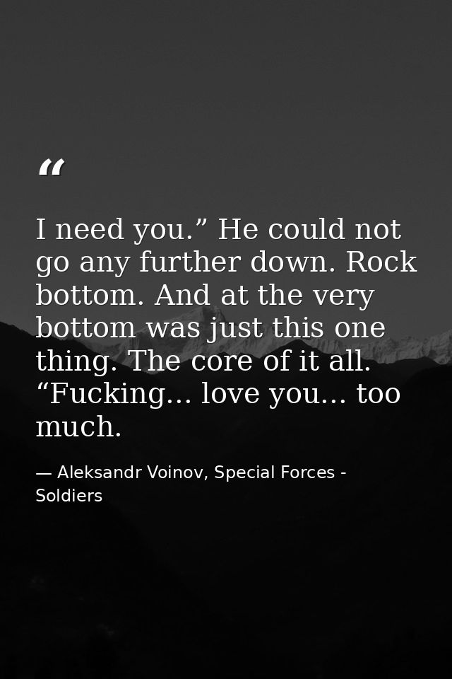 I need you.” He could not go any further down. Rock bottom. And at the very bottom was just this one thing. The core of  — Aleksandr Voinov, Special Forces - Soldiers