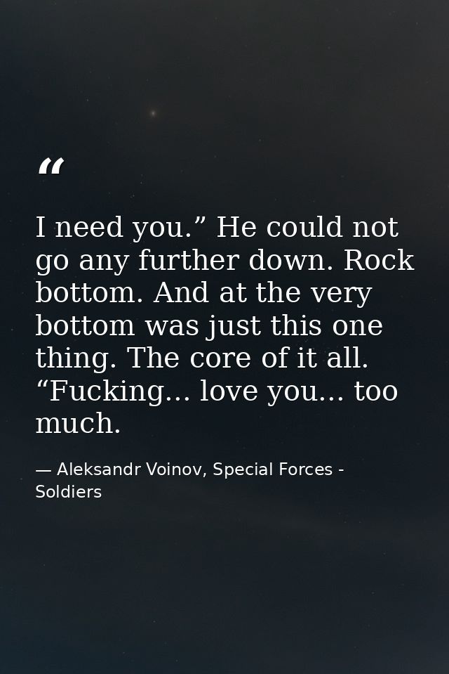 I need you.” He could not go any further down. Rock bottom. And at the very bottom was just this one thing. The core of  — Aleksandr Voinov, Special Forces - Soldiers