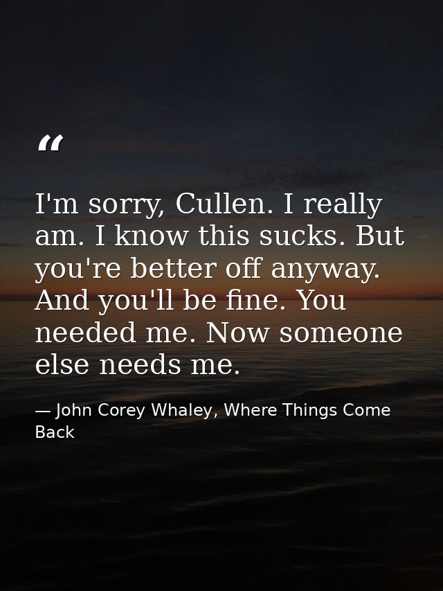 I'm sorry, Cullen. I really am. I know this sucks. But you're better off anyway. And you'll be fine. You needed me. Now  — John Corey Whaley, Where Things Come Back
