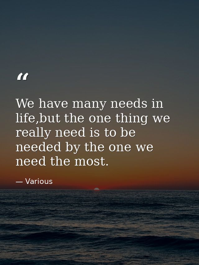 We have many needs in life,but the one thing we really need is to be needed by the one we need the most. — Various