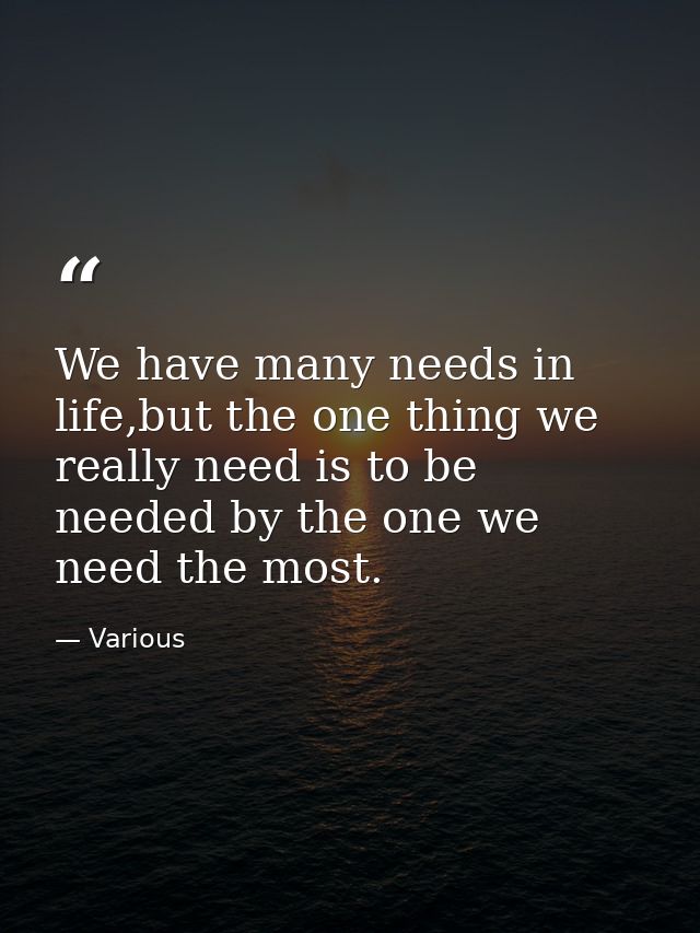 We have many needs in life,but the one thing we really need is to be needed by the one we need the most. — Various