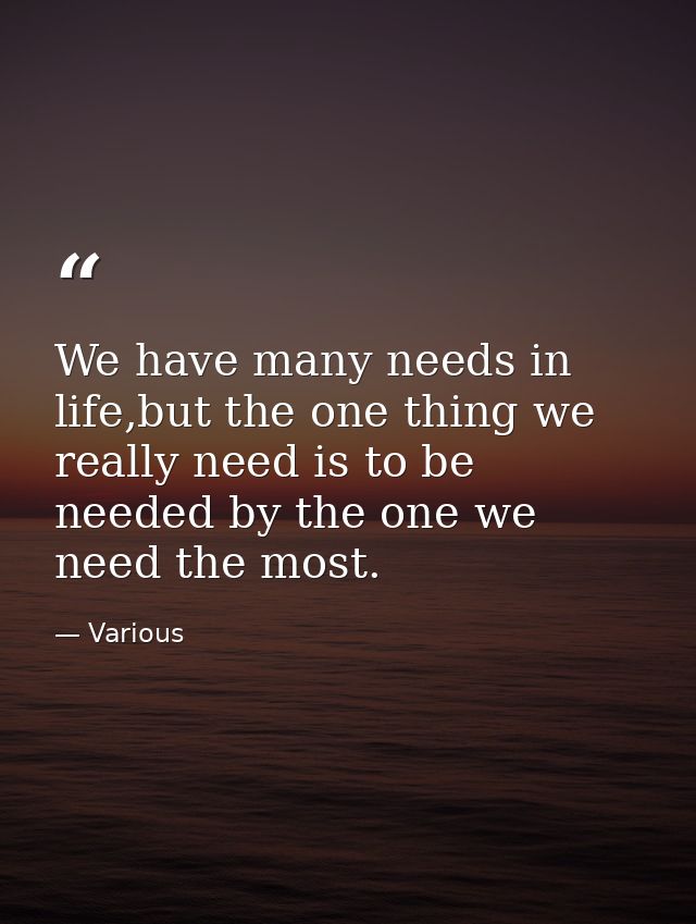 We have many needs in life,but the one thing we really need is to be needed by the one we need the most. — Various