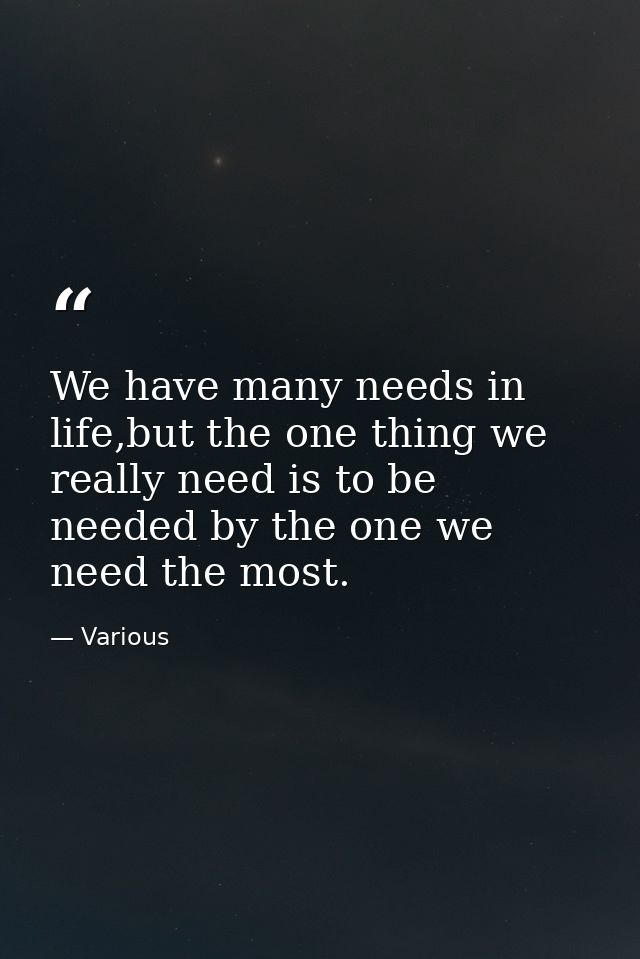 We have many needs in life,but the one thing we really need is to be needed by the one we need the most. — Various