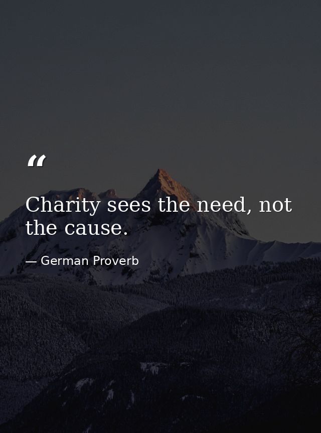 Charity sees the need, not the cause. — German Proverb
