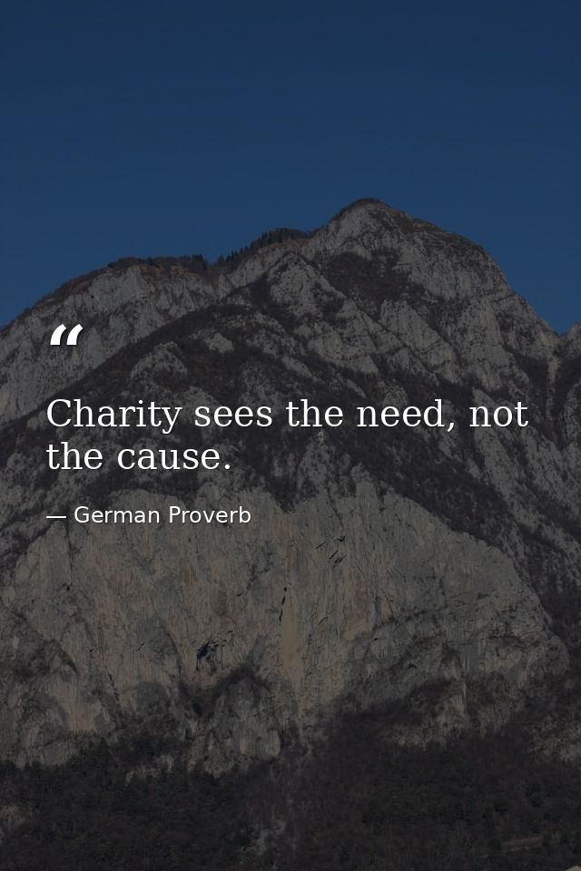 Charity sees the need, not the cause. — German Proverb