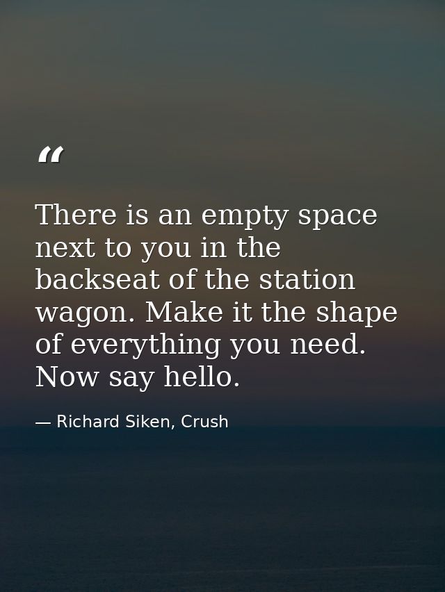 There is an empty space next to you in the backseat of the station wagon. Make it the shape of everything you need. Now  — Richard Siken, Crush