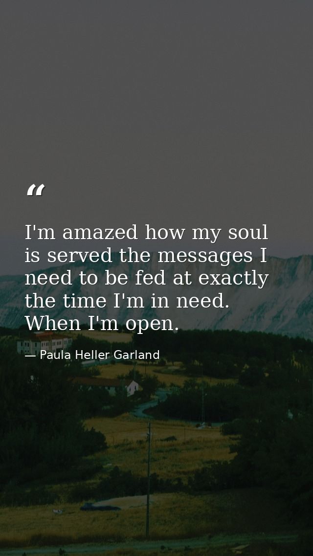 I'm amazed how my soul is served the messages I need to be fed at exactly the time I'm in need. When I'm open. — Paula Heller Garland