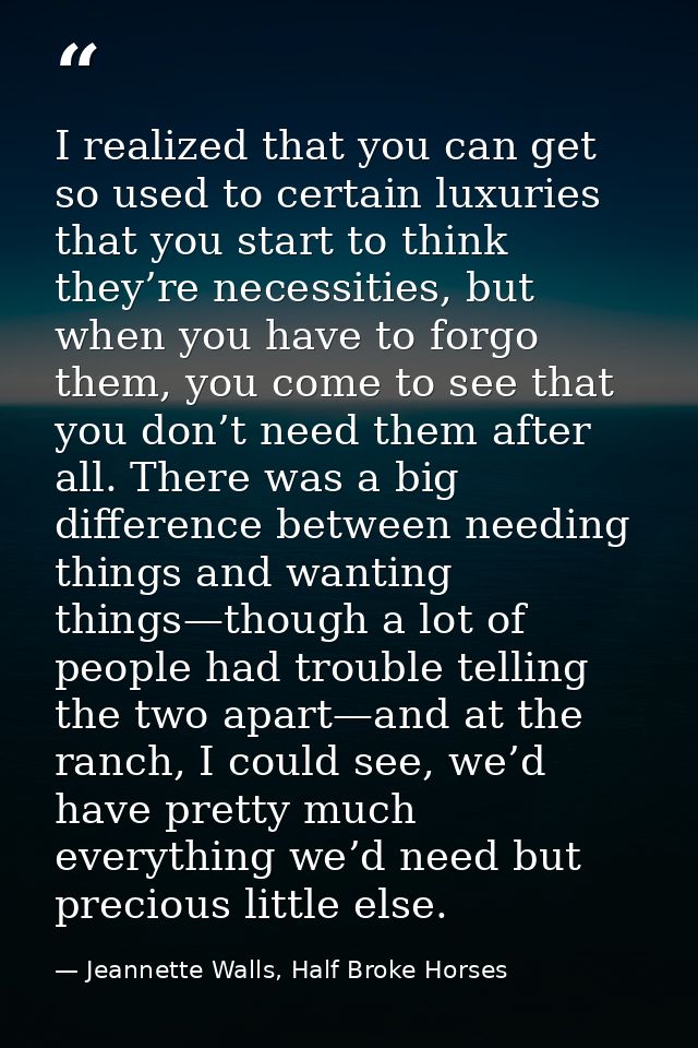 I realized that you can get so used to certain luxuries that you start to think they’re necessities, but when you have t — Jeannette Walls, Half Broke Horses