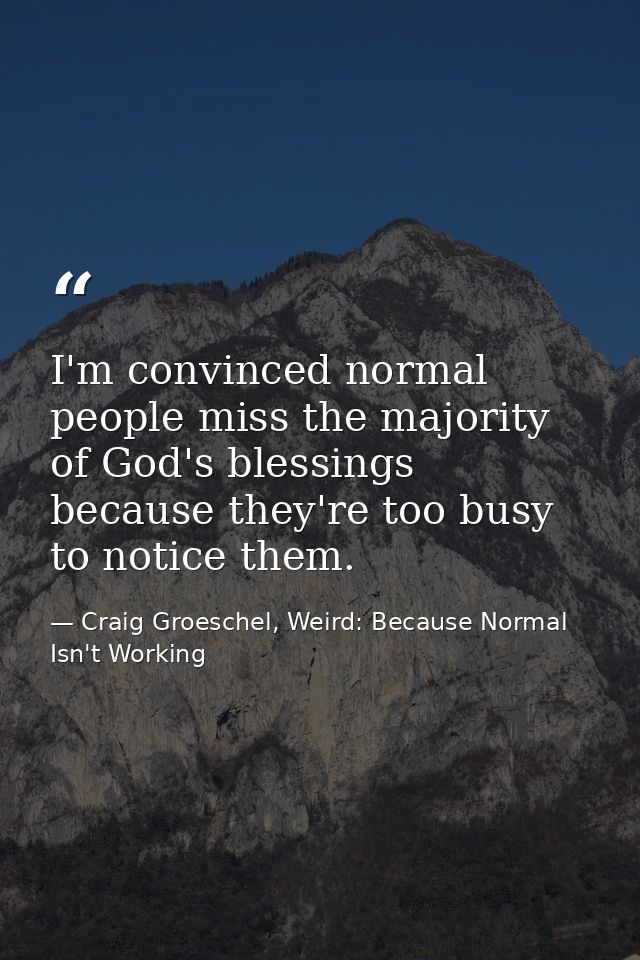 I'm convinced normal people miss the majority of God's blessings because they're too busy to notice them. — Craig Groeschel, Weird: Because Normal Isn't Working