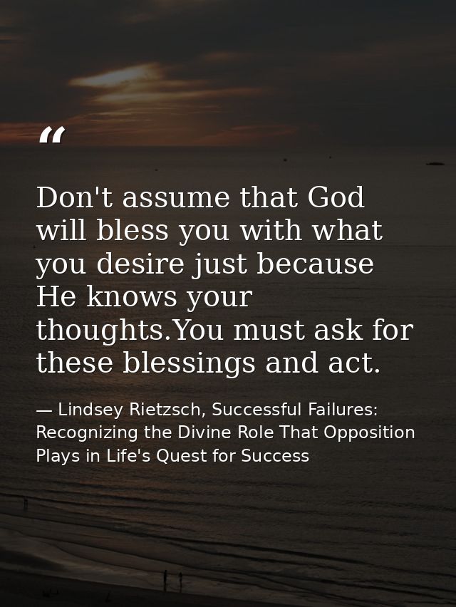 Don't assume that God will bless you with what you desire just because He knows your thoughts.You must ask for these ble — Lindsey Rietzsch, Successful Failures: Recognizing the Divine Role That Opposition Plays in Life's Quest for Success